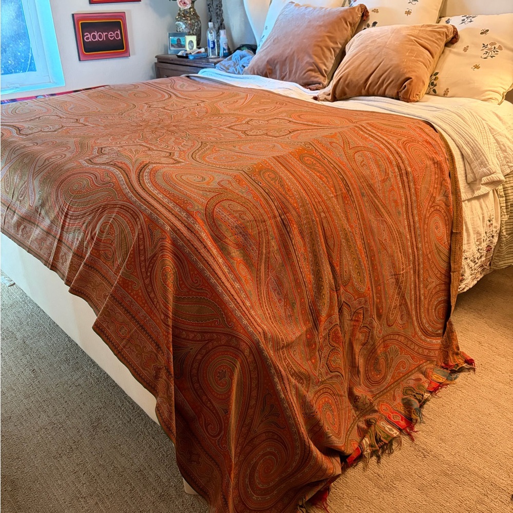 Antique Paisley Red and Brown Bedspread or tablecloth